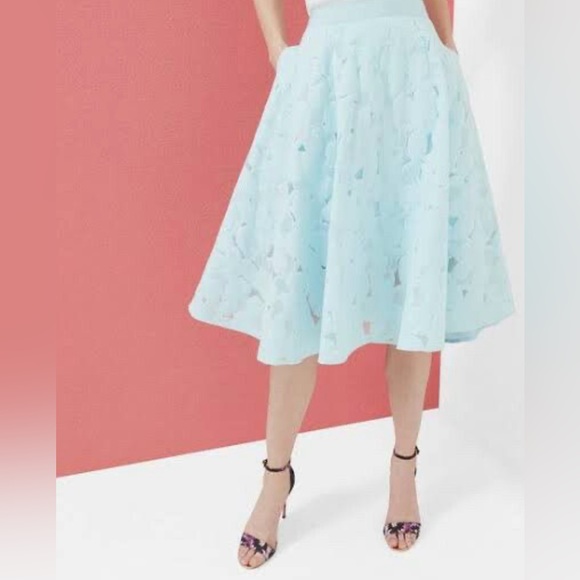 Ted Baker London Sky Blue Quinia Full Pleated Skirt Embroidered Lace & Burnout - Picture 5 of 12